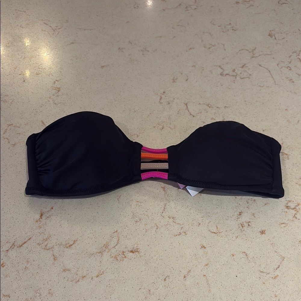 Black Bandeau Bikini Top SZ Xsmall with gold stitching